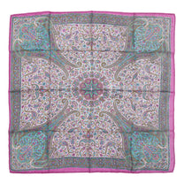 Eșarfă - 100% Mătase - 92x92 - paisley-turcoaz-fucsia