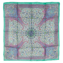 Eșarfă - 100% mătase - 92x92cm - paisley-verde-mov