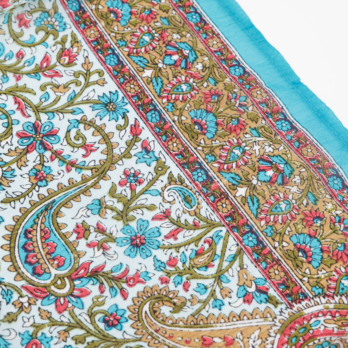 Scarf - 100% Silk - 92x92cm- Paisley Filigree Mint &amp; Turquoise