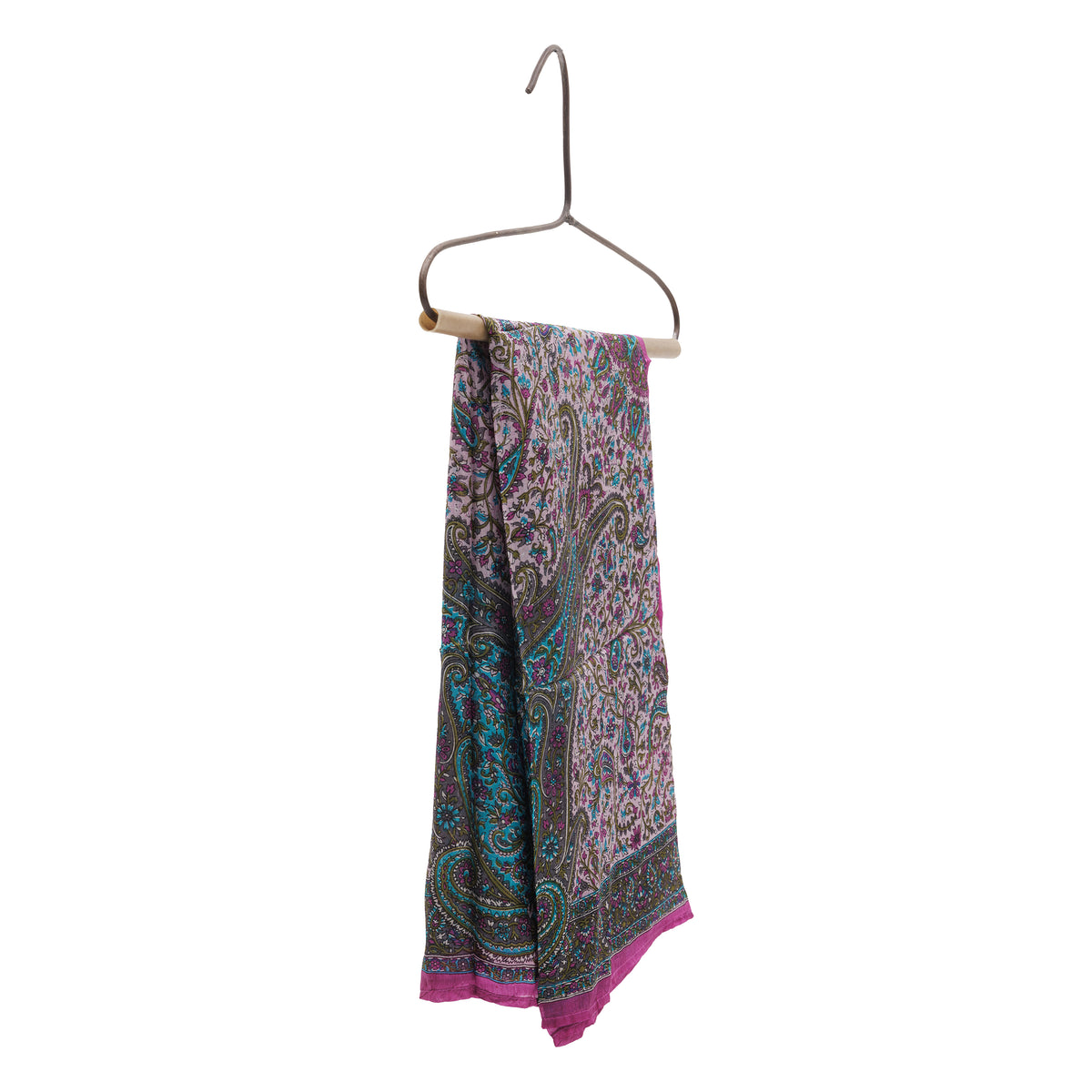Eșarfă - 100% Mătase - 92x92 - paisley-turcoaz-fucsia