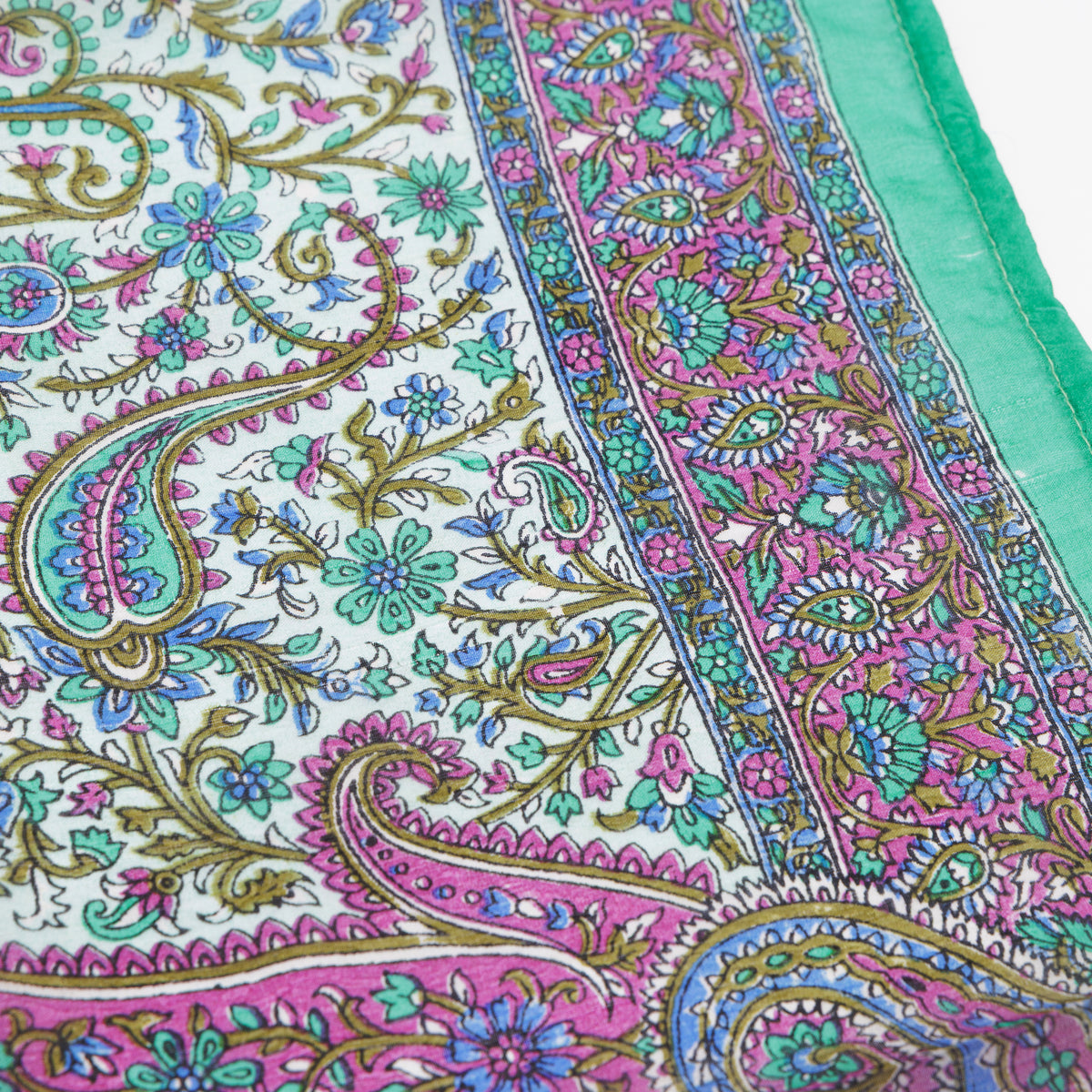 Eșarfă - 100% mătase - 92x92cm - paisley-verde-mov