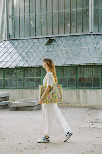 Geantă tote - 100% bumbac - floral galben