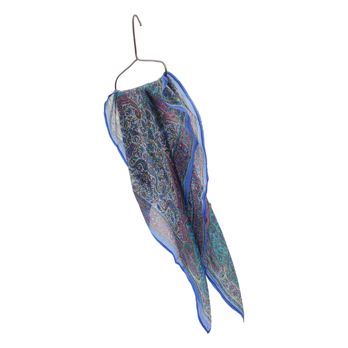 Scarf - 100% Silk - 92x92cm- Paisley Mandala Indigo Blue