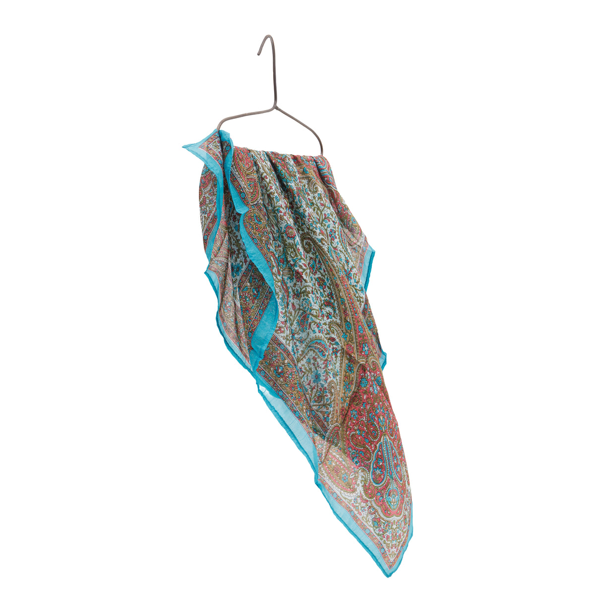 Scarf - 100% Silk - 92x92cm- Paisley Filigree Mint &amp; Turquoise