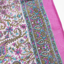 Eșarfă - 100% Mătase - 92x92 - paisley-turcoaz-fucsia