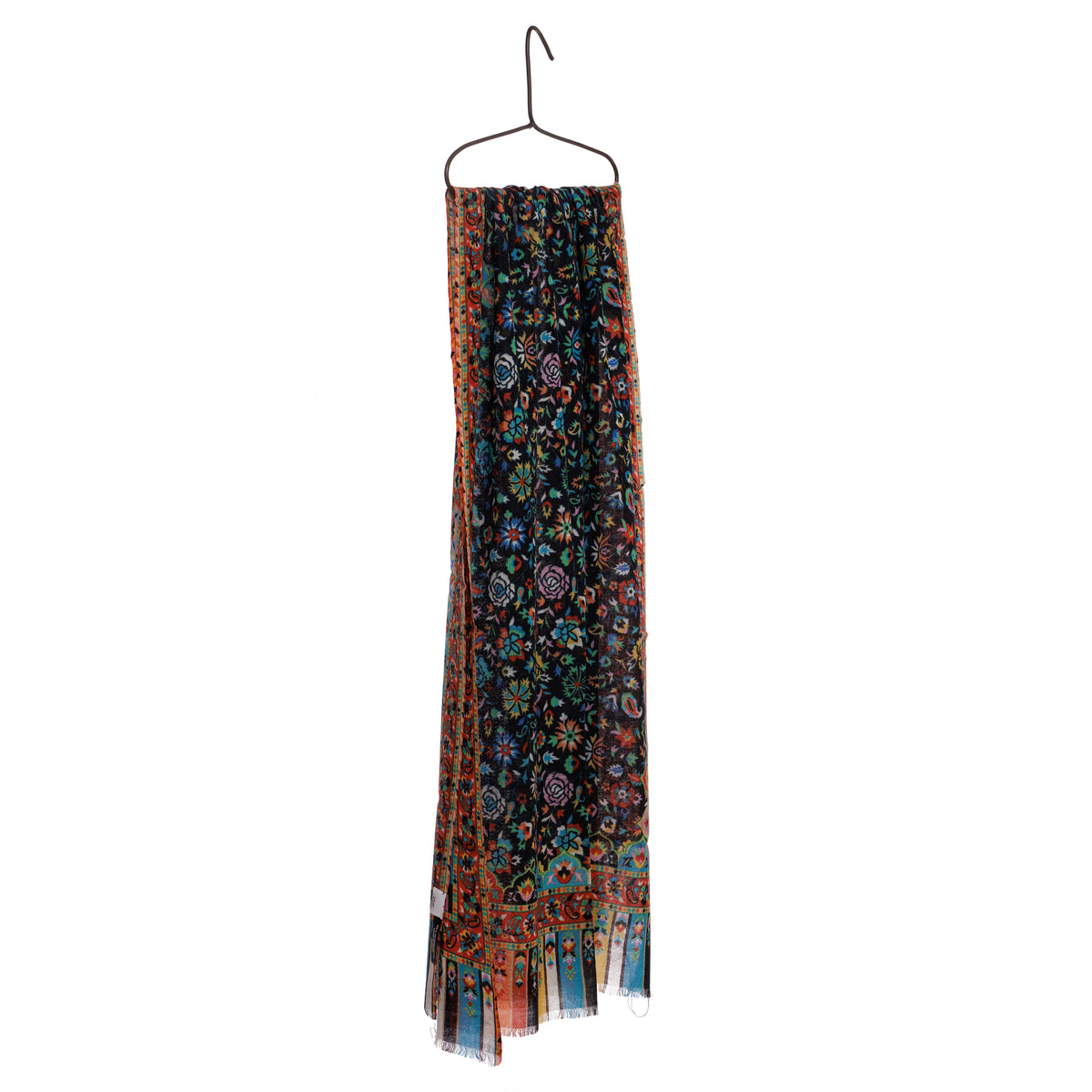 Eșarfă - lână 100% -  70x190 cm - negru/multicolor