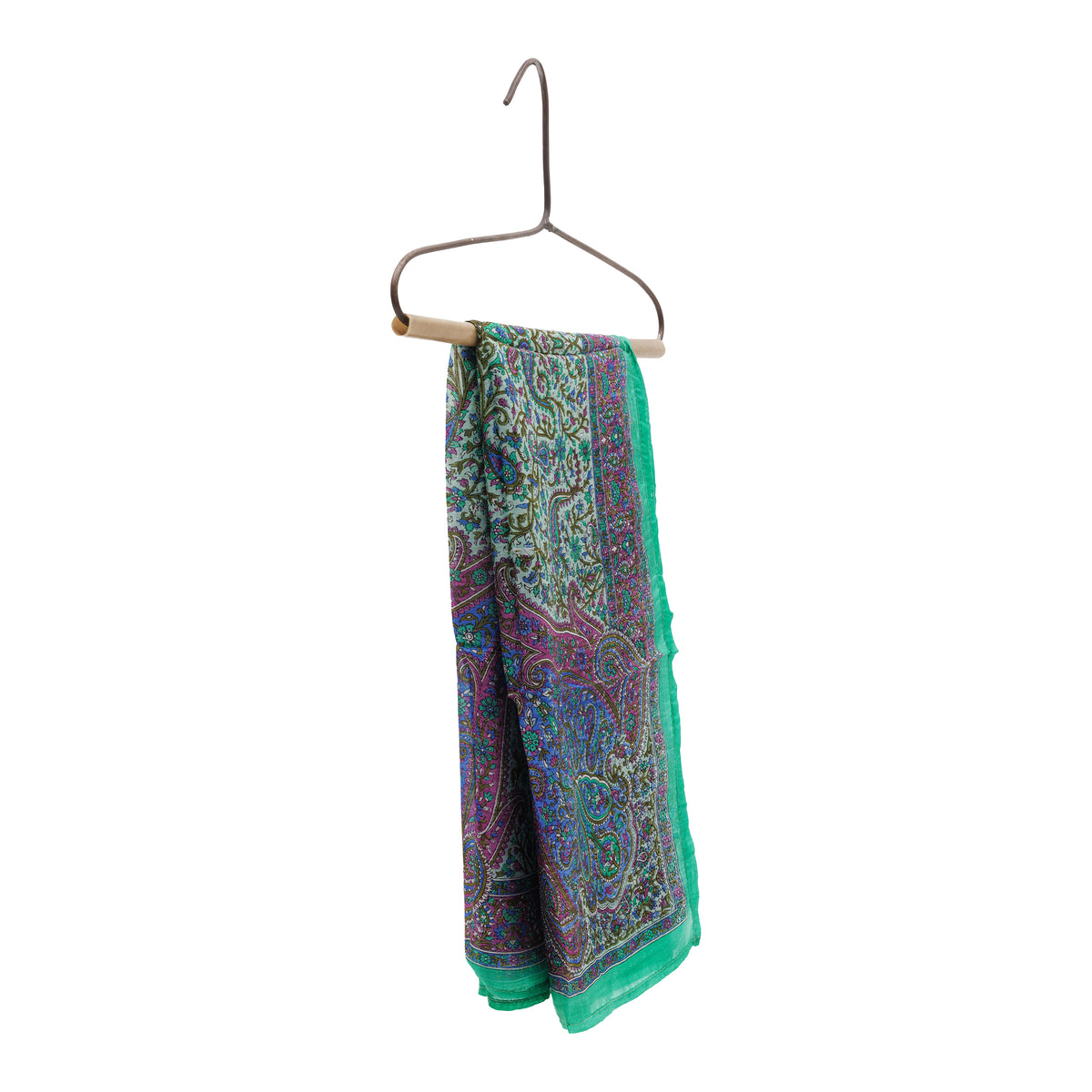Eșarfă - 100% mătase - 92x92cm - paisley-verde-mov