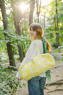 Geantă weekender - 100% bumbac - floral galben