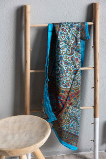 Scarf - 100% Silk - 92x92cm- Paisley Filigree Mint &amp; Turquoise