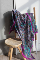 Eșarfă - 100% Mătase - 92x92 - paisley-turcoaz-fucsia