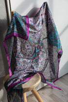 Eșarfă - 100% Mătase - 92x92 - paisley-turcoaz-fucsia