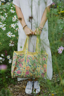 Geantă tote - 100% bumbac - floral galben