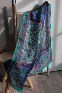 Eșarfă - 100% mătase - 92x92cm - paisley-verde-mov