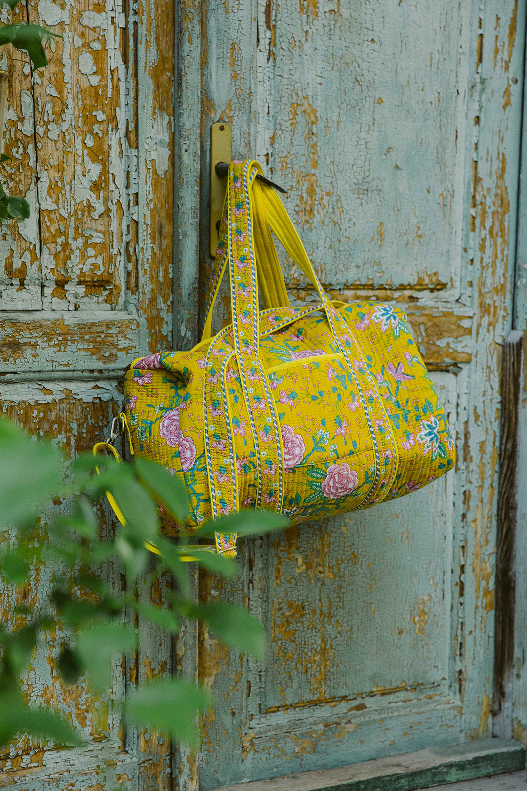 Weekender bag - 100% cotton - Botanical Rose Mustard Yellow