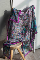 Eșarfă - 100% Mătase - 92x92 - paisley-turcoaz-fucsia