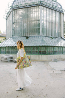 Geantă tote - 100% bumbac - floral galben
