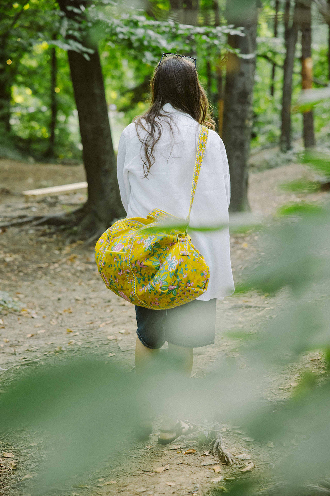 Weekender bag - 100% cotton - Botanical Rose Mustard Yellow