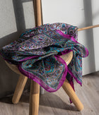 Eșarfă - 100% Mătase - 92x92 - paisley-turcoaz-fucsia
