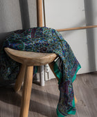 Eșarfă - 100% mătase - 92x92cm - paisley-verde-mov