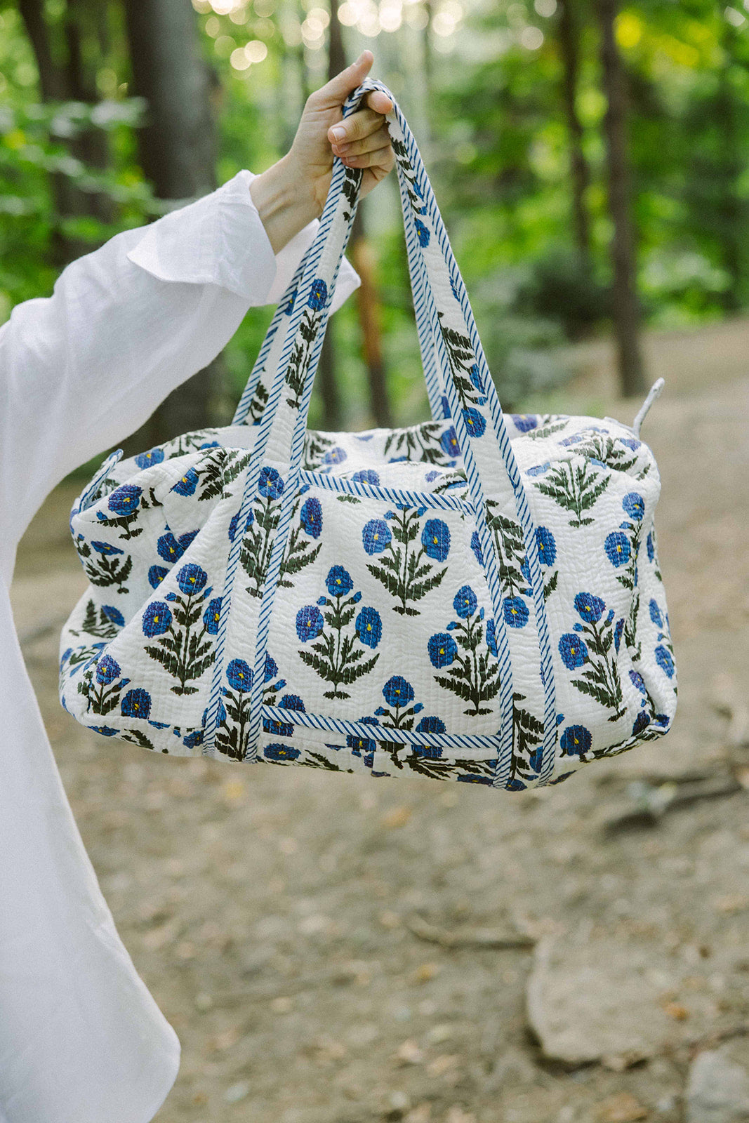 Geantă weekender - 100% bumbac - floral albastru-natur