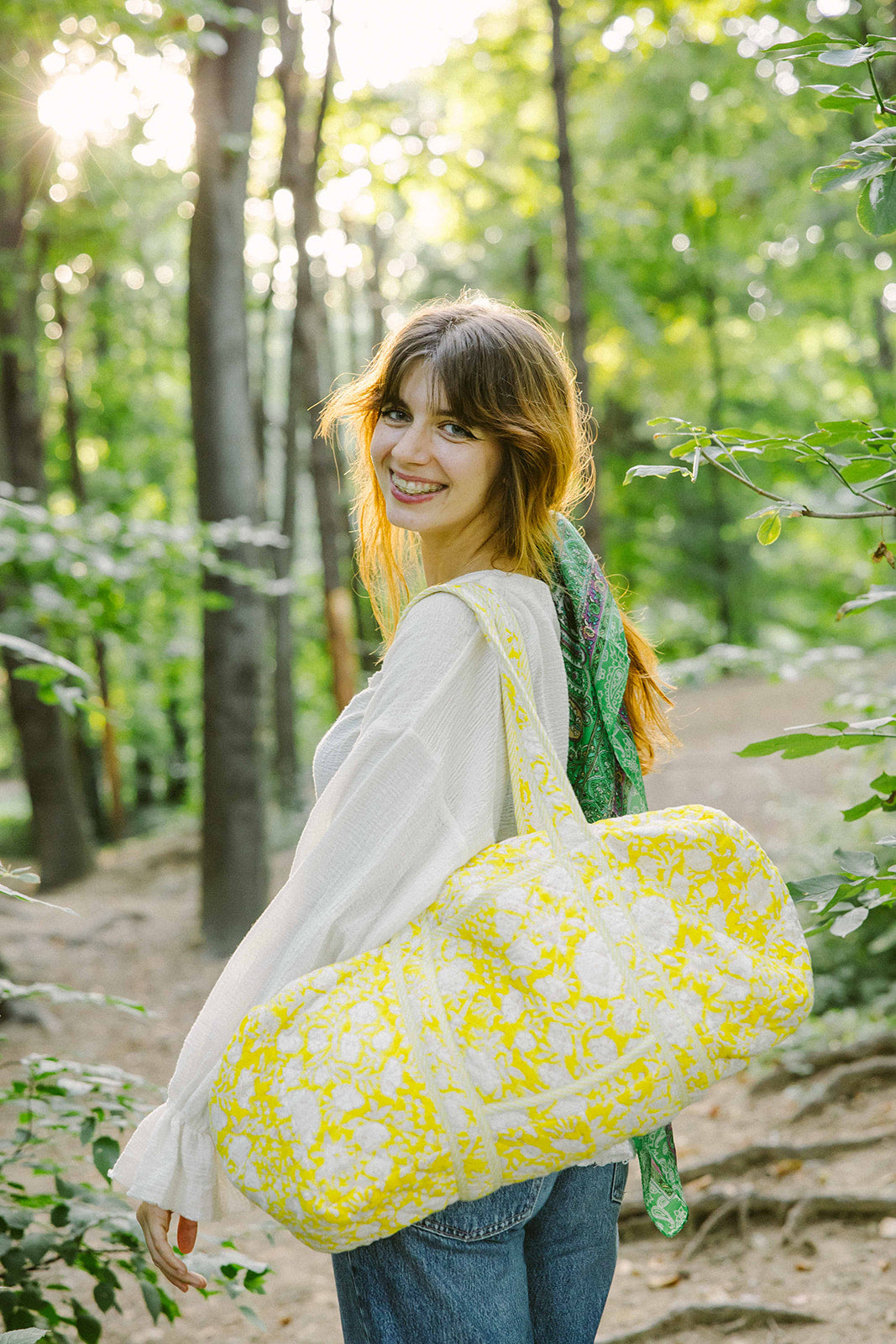 Geantă weekender - 100% bumbac - floral galben