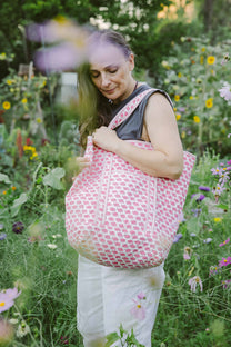 Geantă tote - 100% bumbac - elefanți roz