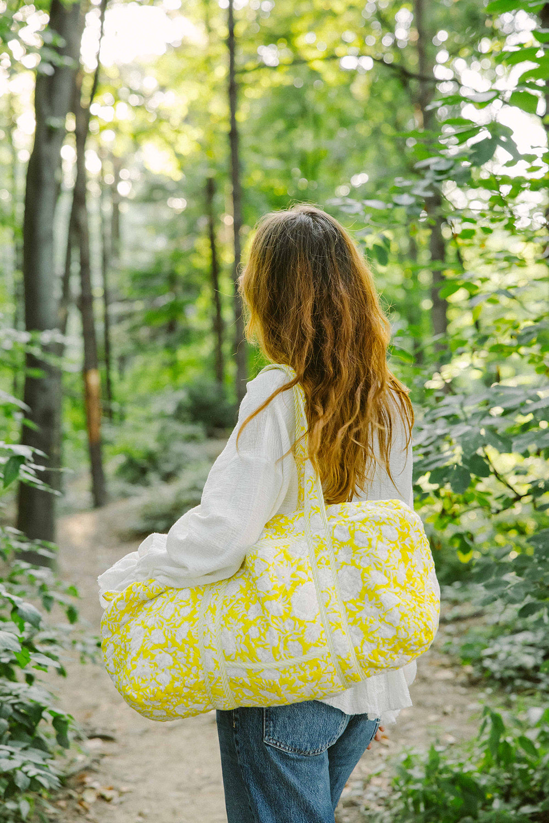 Geantă weekender - 100% bumbac - floral galben