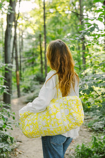 Geantă weekender - 100% bumbac - floral galben