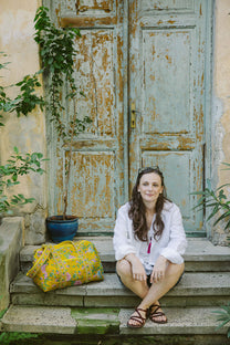 Weekender bag - 100% cotton - Botanical Rose Mustard Yellow