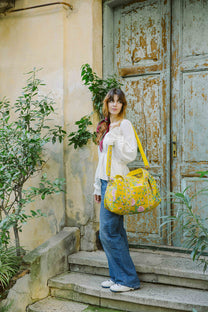 Weekender bag - 100% cotton - Botanical Rose Mustard Yellow