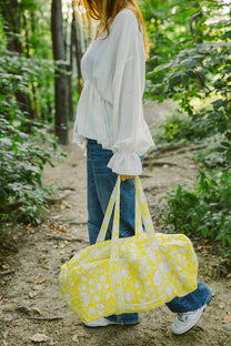 Geantă weekender - 100% bumbac - floral galben