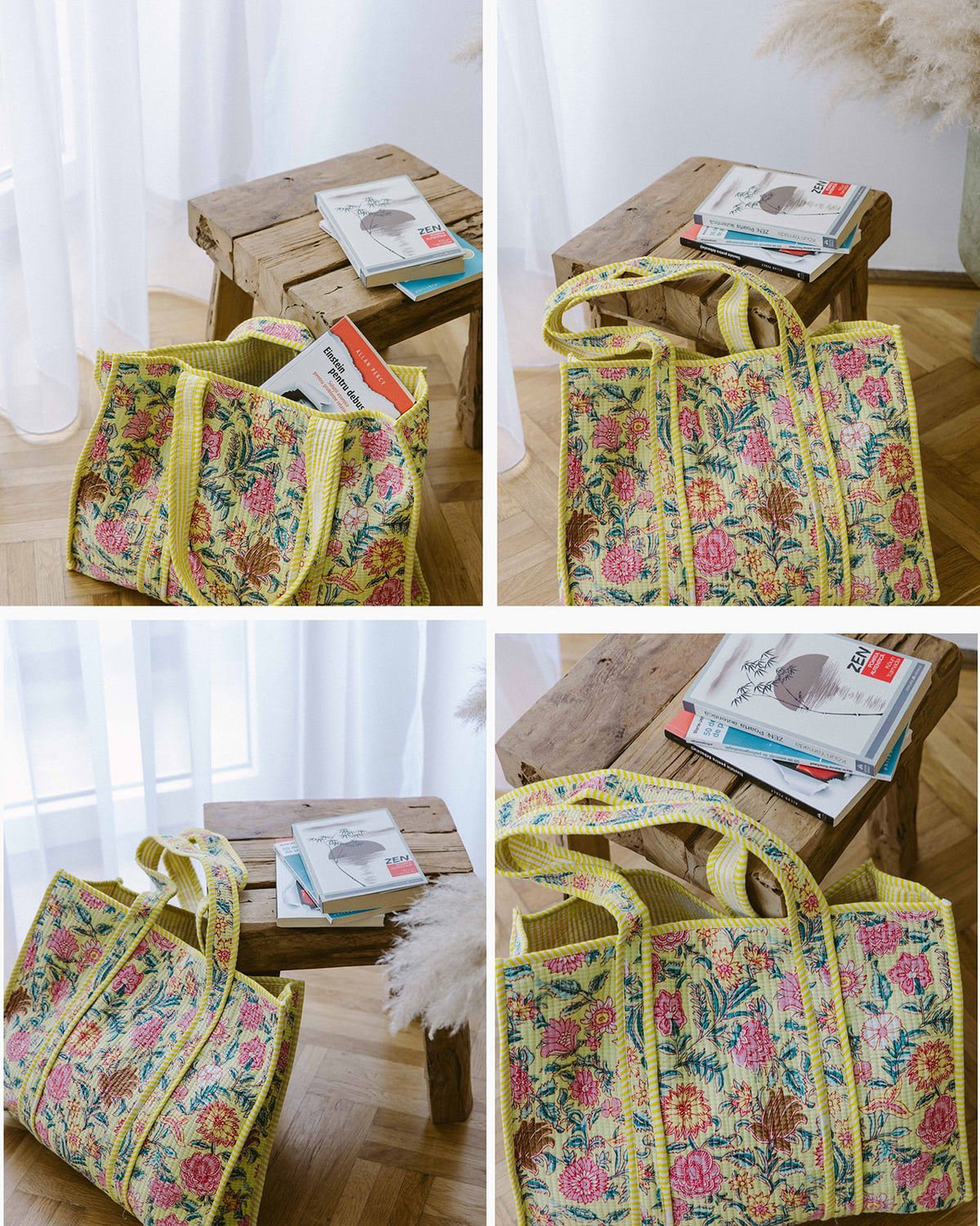 Geantă tote - 100% bumbac - floral galben