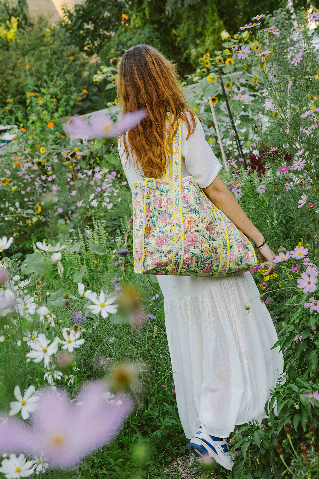 Geantă tote - 100% bumbac - floral galben