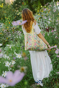 Geantă tote - 100% bumbac - floral galben