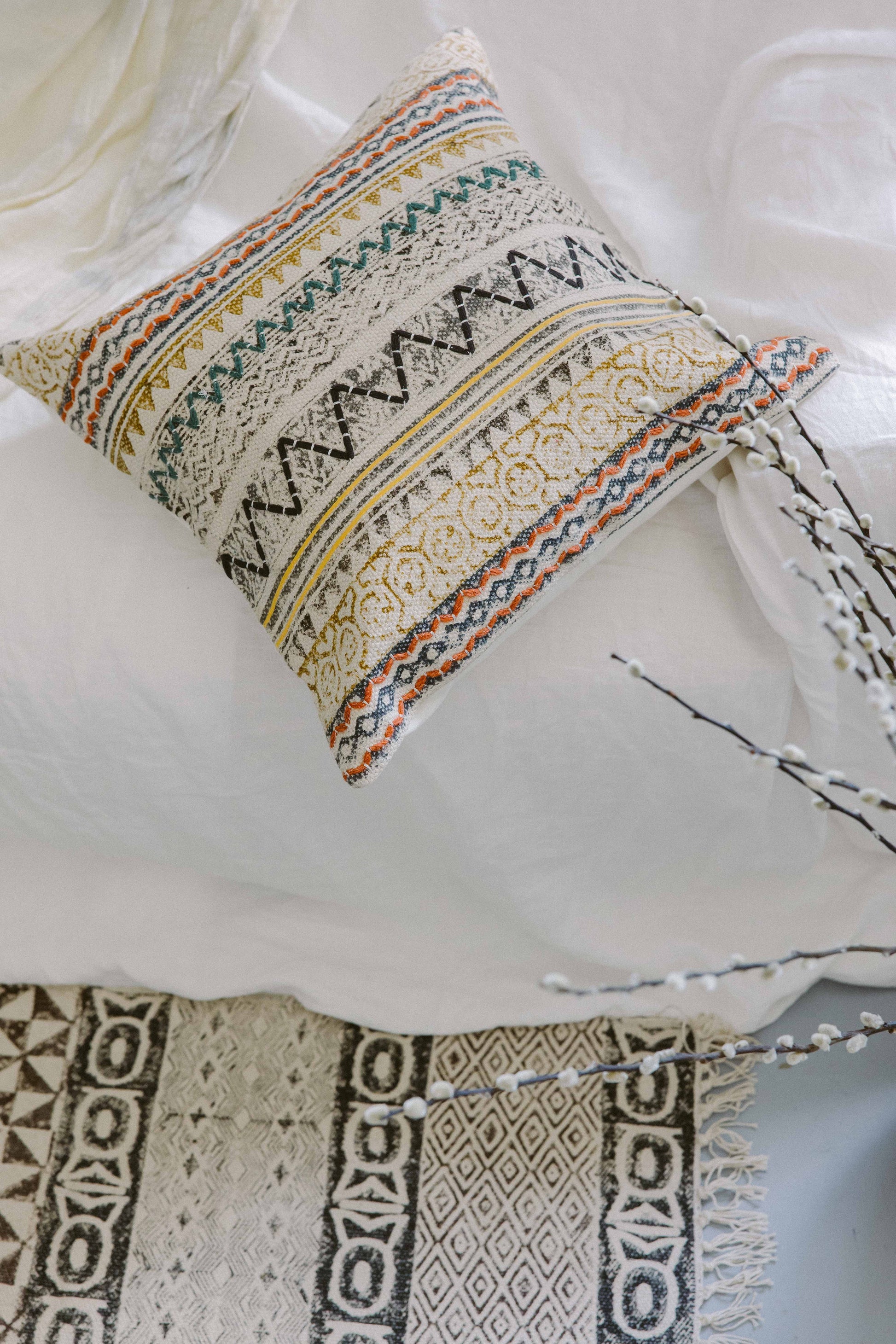 Husă de pernă decorativă - Țesută manual - 100% Bumbac - Model Tribal Zigzag (9)