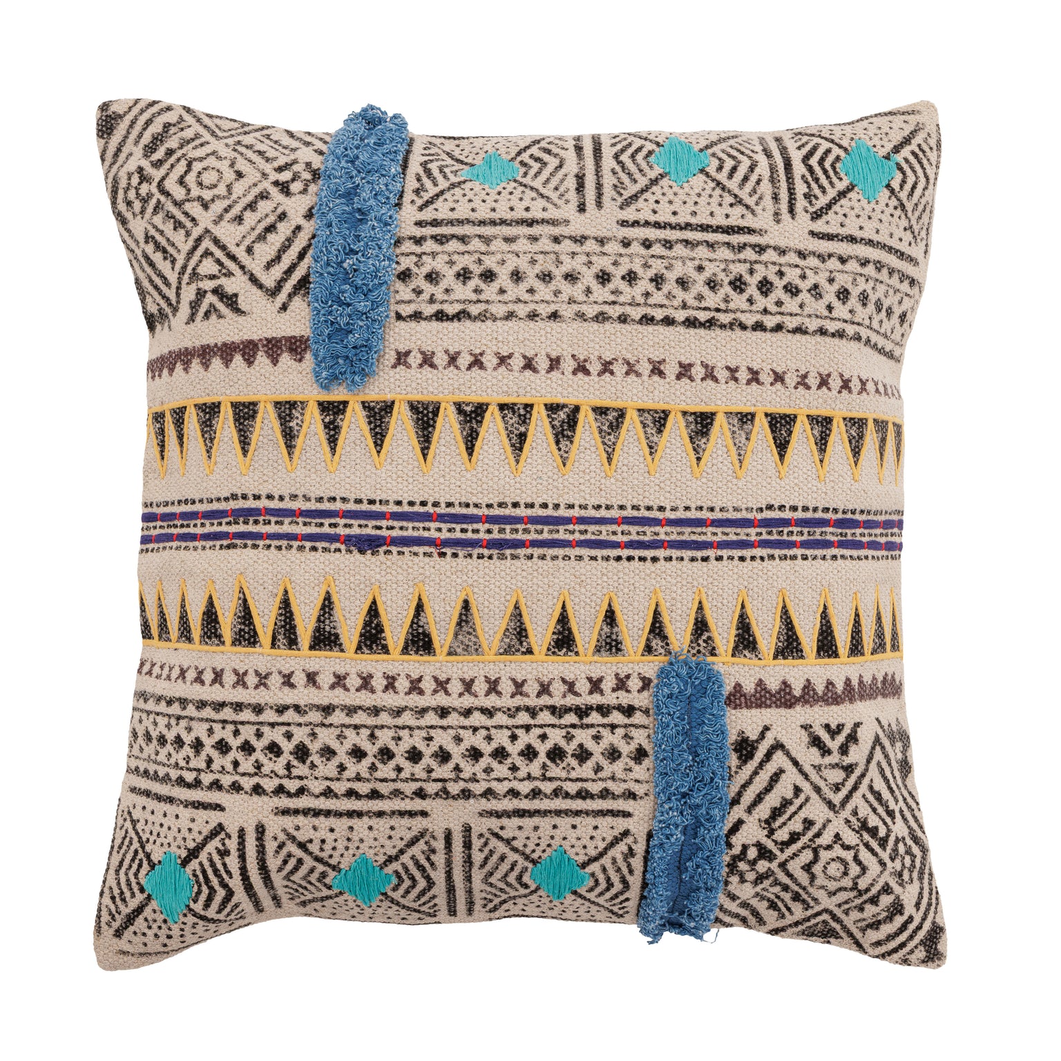 Husă de pernă decorativă - Țesută manual - 100% Bumbac - Model Tribal cu Ciucuri Boho (1)