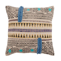 Husă de pernă decorativă - Țesută manual - 100% Bumbac - Model Tribal cu Ciucuri Boho (1)