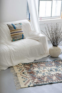 Husă de pernă decorativă - Țesută manual - 100% Bumbac - Model Tribal cu Ciucuri Boho (8)