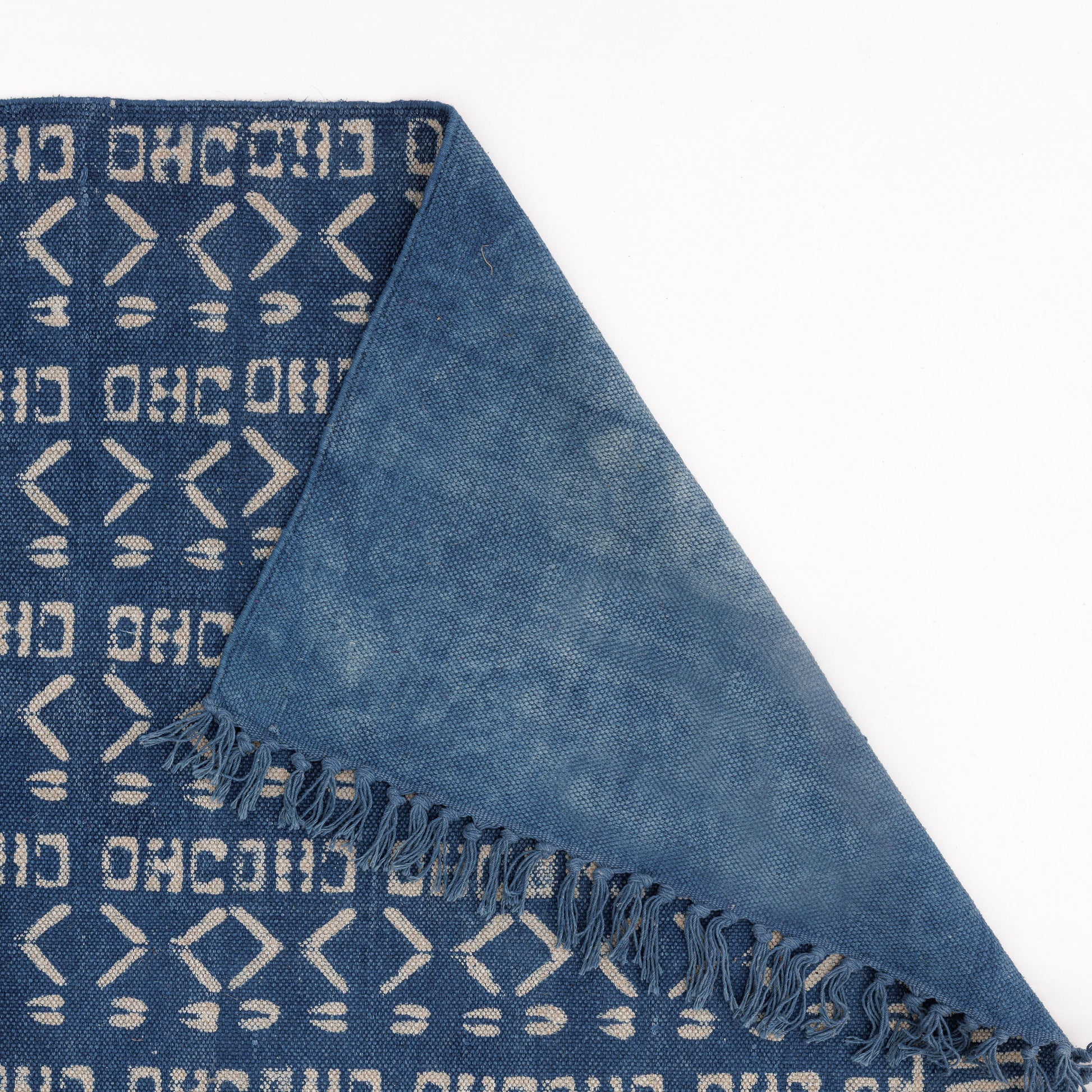 Covor - 100% Bumbac - Țesut manual și imprimat - Model Aztec Albastru Indigo (5)