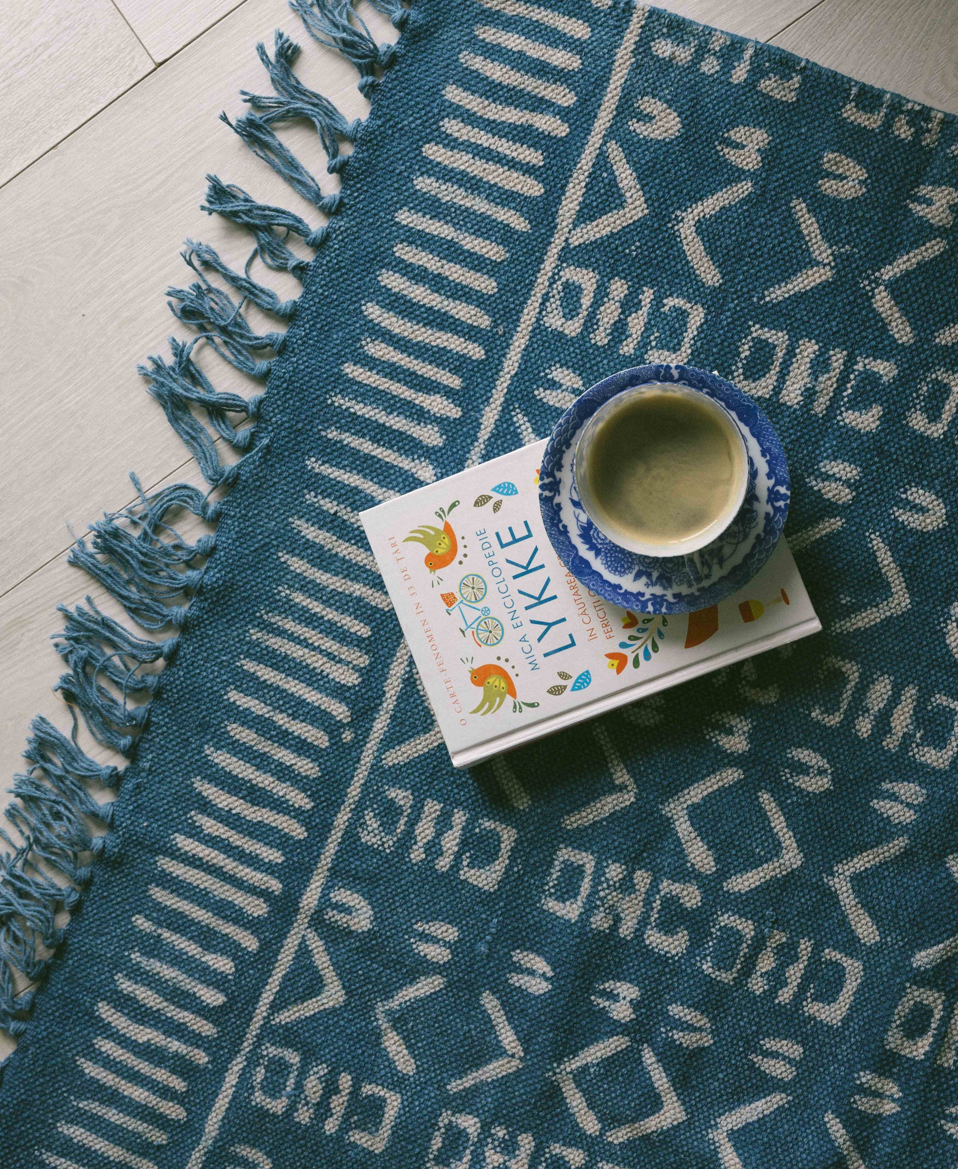 Covor - 100% Bumbac - Țesut manual și imprimat - Model Aztec Albastru Indigo (9)