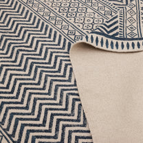 Covor - 100% Bumbac - Țesut manual și imprimat - Panouri Zigzag Albastru Indigo (5)