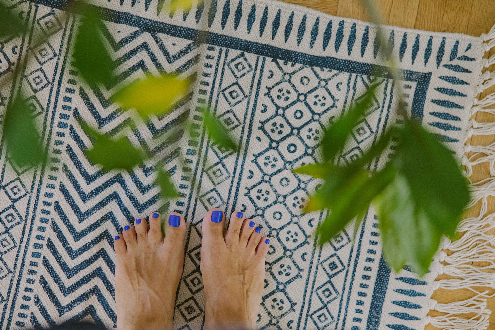 Covor - 100% Bumbac - Țesut manual și imprimat - Panouri Zigzag Albastru Indigo (10)