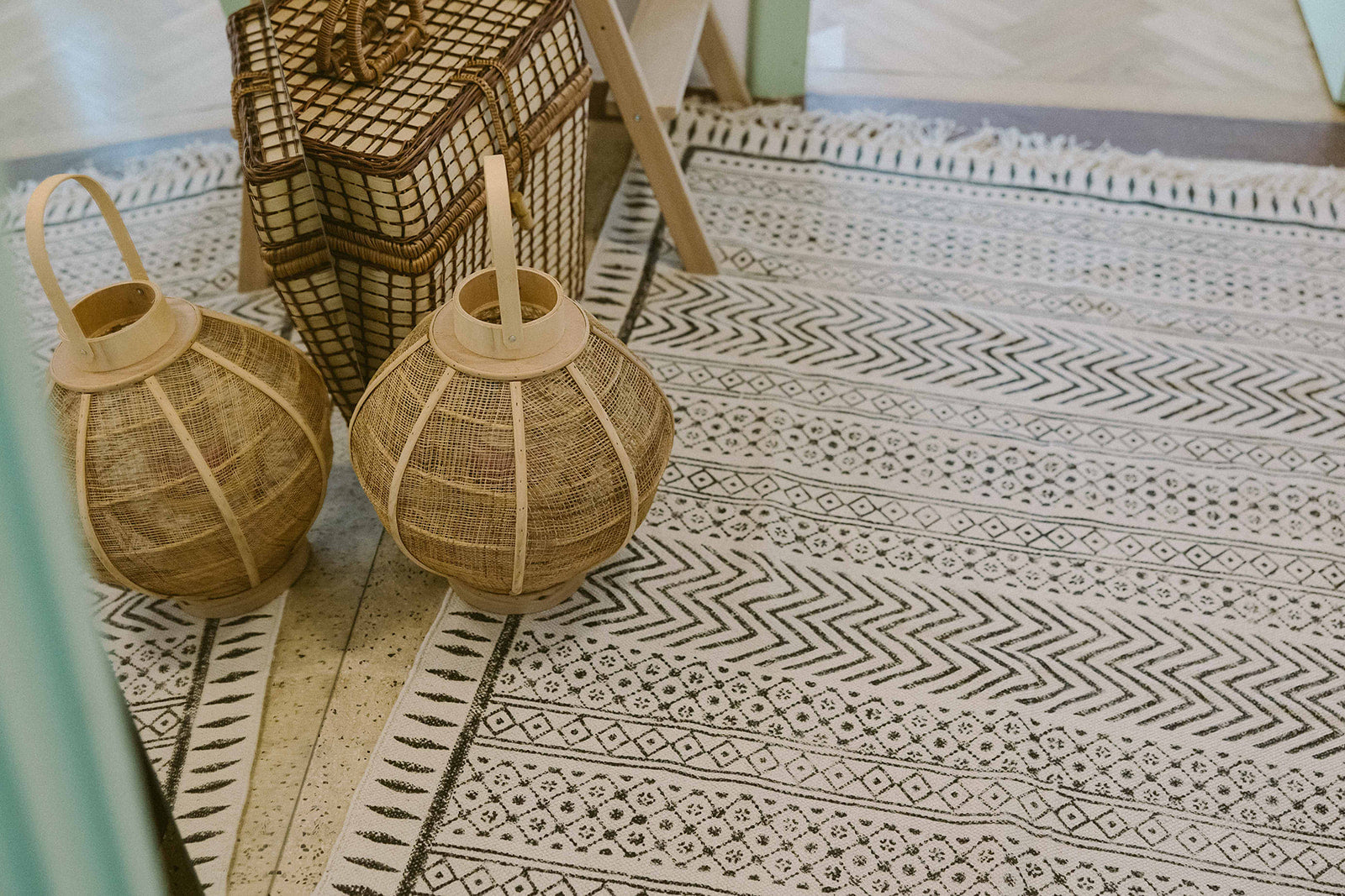 Covor - 100% Bumbac - Țesut manual și imprimat - Panouri Zigzag Cărbune (8)