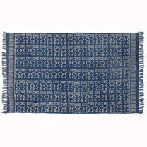 Covor - 100% Bumbac - Țesut manual și imprimat - Model Aztec Albastru Indigo (1)