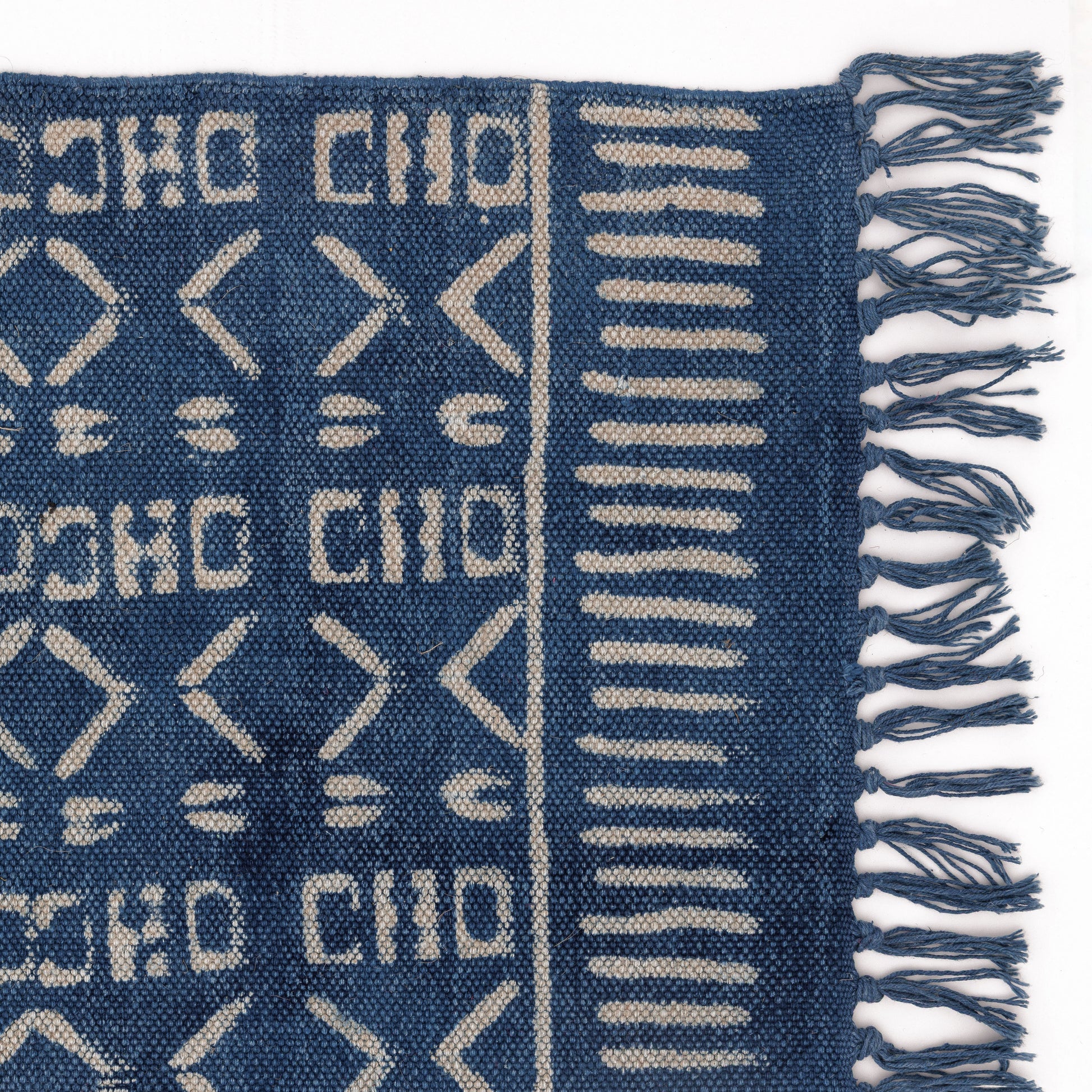 Covor - 100% Bumbac - Țesut manual și imprimat - Model Aztec Albastru Indigo (3)