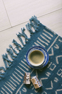 Covor - 100% Bumbac - Țesut manual și imprimat - Model Aztec Albastru Indigo (8)