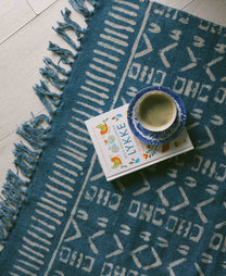 Covor - 100% Bumbac - Țesut manual și imprimat - Model Aztec Albastru Indigo (9)
