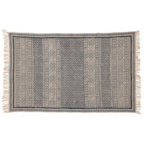 Covor - 100% Bumbac - Țesut manual și imprimat - Panouri Zigzag Albastru Indigo (1)