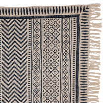 Covor - 100% Bumbac - Țesut manual și imprimat - Panouri Zigzag Albastru Indigo (3)