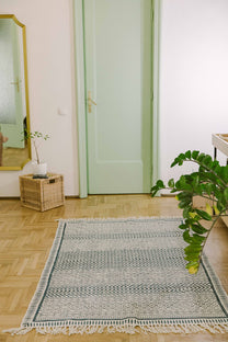 Covor - 100% Bumbac - Țesut manual și imprimat - Panouri Zigzag Albastru Indigo (4)